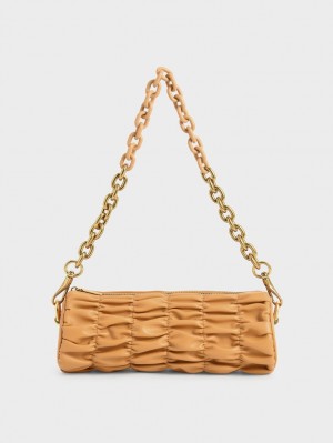 Charles & Keith Tallulah Ruched Chain-Handle Schultertaschen Orange | 129BPOKZR