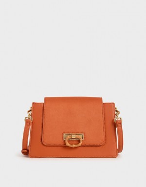 Charles & Keith Textured Crossbody Taschen Orange | 316MTUOIL