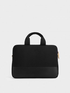 Charles & Keith Textured Laptop Tragetaschen Schwarz | 648HJWSVY