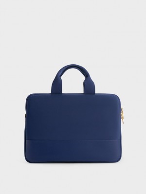 Charles & Keith Textured Laptop Tragetaschen Navy | 742MOGAVD