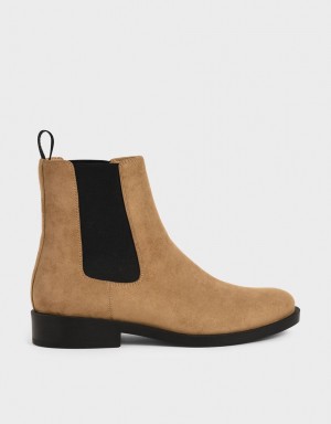 Charles & Keith Textured Round Kappe Chelsea Stiefel Braun | 031NOURMJ