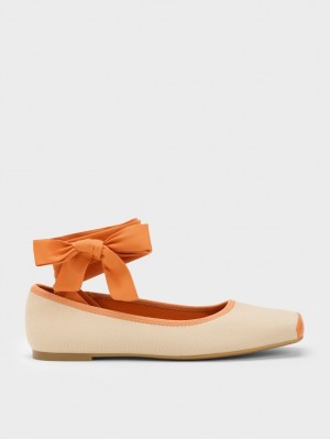 Charles & Keith Tie-Around Canvas Ballerinas Orange | 904LBYKFT