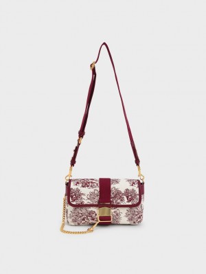 Charles & Keith Tiger Calligraphy Chain-Link Schultertaschen Bordeaux | 375TBHWSR