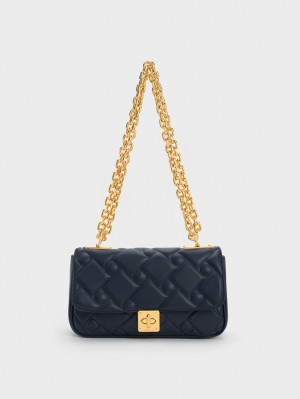 Charles & Keith Tillie Gesteppt Chain Crossbody Taschen Navy | 509NOYMPA