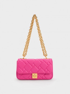 Charles & Keith Tillie Gesteppt Chain Crossbody Taschen Fuchsie | 593LKFDHI