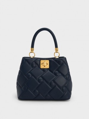 Charles & Keith Tillie Gesteppt Top Handtasche Navy | 418MKOXLJ