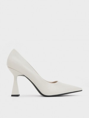 Charles & Keith Trapeze Heel Pointed-Kappe Pumps Weiß | 045QVLKMA