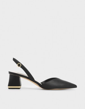 Charles & Keith Trapeze Heel Slingback Pumps Schwarz | 026PARBIL