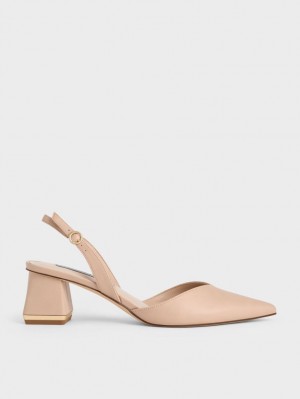 Charles & Keith Trapeze Heel Slingback Pumps Hellrosa | 486XDWLBM