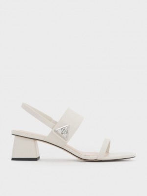 Charles & Keith Trice Metallic Accent Block Sandalen Absatz Weiß | 294OLGISF