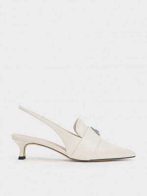 Charles & Keith Trice Metallic Accent Pointed-Kappe Slingback Pumps Weiß | 204LHYKWR