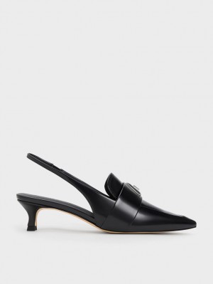 Charles & Keith Trice Metallic Accent Pointed-Kappe Slingback Pumps Schwarz | 432WYFBSV