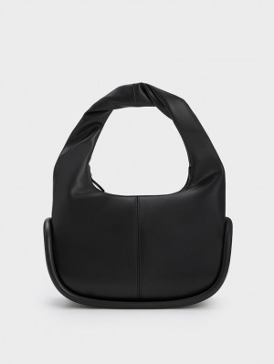 Charles & Keith Tubular Slouchy Hobo Tasche Schwarz | 703NGAWHS