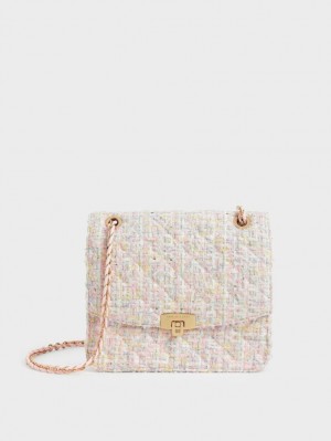 Charles & Keith Tweed Chain Riemen Schultertaschen Rosa | 251QLVWPO