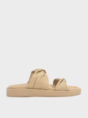 Charles & Keith Twist Riemen Gepolstert Rutschen Sie Sandalen Beige | 104TEWBLK