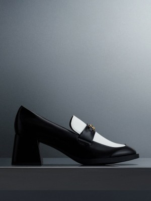 Charles & Keith Two-Tone Metallic Accent Block Heel Loafer Pumps Schwarz | 590PBHMAR