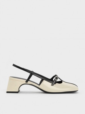 Charles & Keith Two-Tone T-Bar Slingback Pumps Weiß | 350CKAYHM