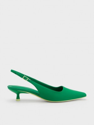 Charles & Keith Vita Square-Kappe Slingback Pumps Grün | 721LRCFGJ