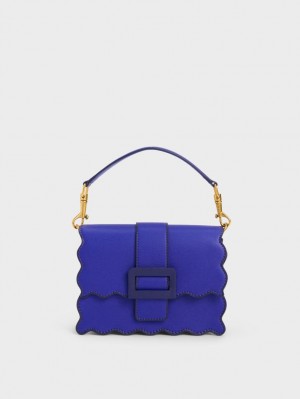 Charles & Keith Waverly Scallop-Trim Tragetaschen Blau | 867NCTPSW