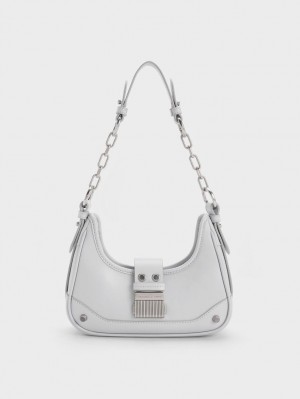 Charles & Keith Winslet Belted Hobo Tasche Hellgrau | 639WFAXZN