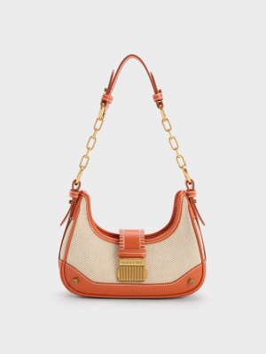 Charles & Keith Winslet Canvas Belted Hobo Tasche Orange | 061DMLPXY