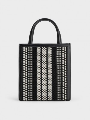 Charles & Keith Woven Double Handle Tragetaschen Schwarz | 064NRDFYE