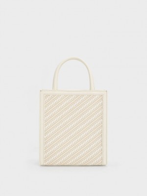 Charles & Keith Woven Double Handle Tragetaschen Weiß | 085IBLFQP