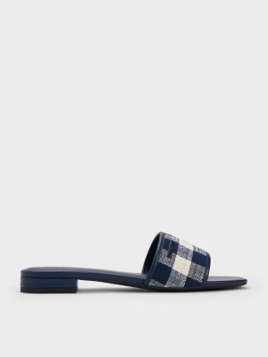 Charles & Keith Woven Gingham Sandalen Flach Dunkelblau | 469LXCYRI