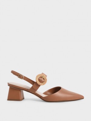 Charles & Keith Woven Schnallen Slingback Absatz Pumps Braun | 107WITSPF