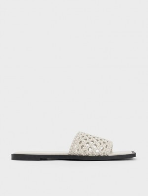 Charles & Keith Woven Square-Kappe Pantoletten Weiß | 520XHLGFK