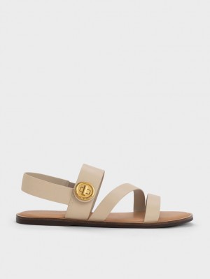 Charles & Keith Yara Asymmetric Riemchensandalen Beige | 394AWBJKU