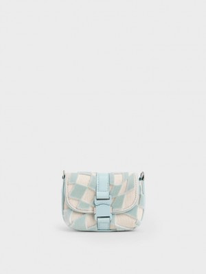 Charles & Keith Zetta Belt Schnallen Checkered Mini Taschen Hellblau | 860RITJQZ