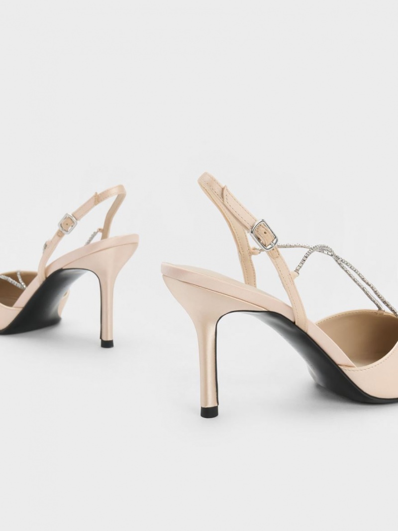 Charles & Keith Adel Recycled Polyester Gem-Riemen Slingback Pumps Beige | 937DALRGH