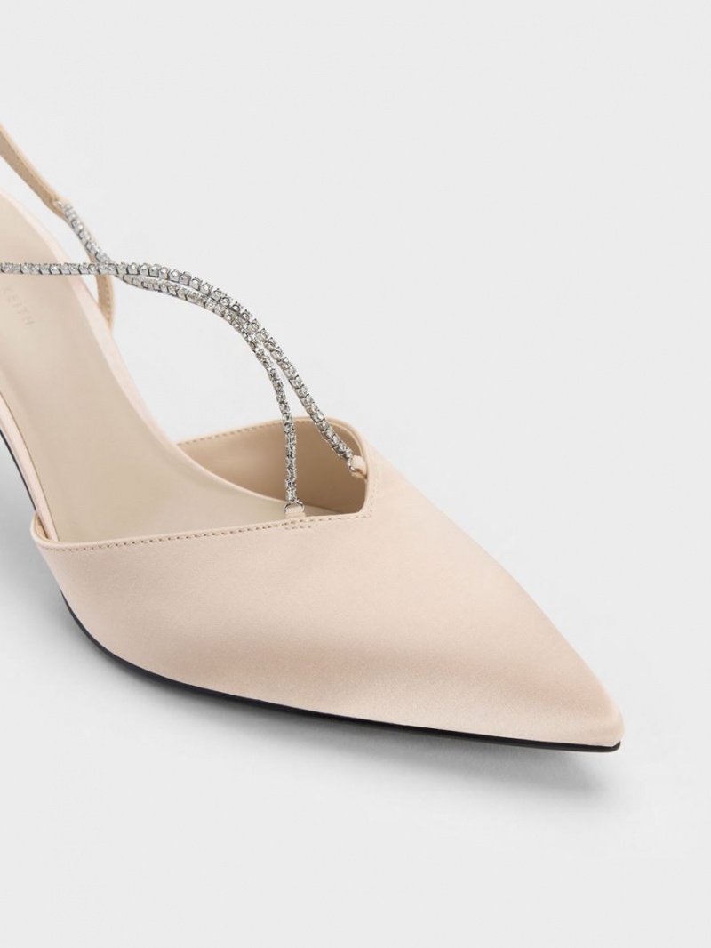 Charles & Keith Adel Recycled Polyester Gem-Riemen Slingback Pumps Beige | 937DALRGH