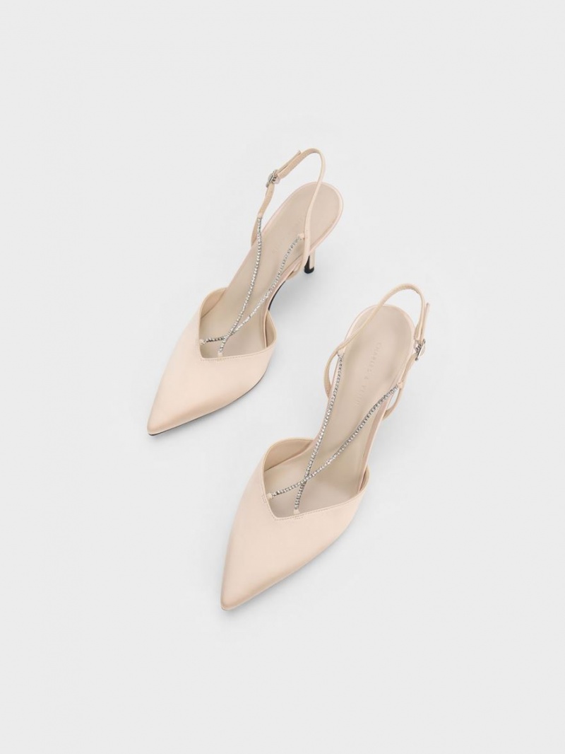 Charles & Keith Adel Recycled Polyester Gem-Riemen Slingback Pumps Beige | 937DALRGH