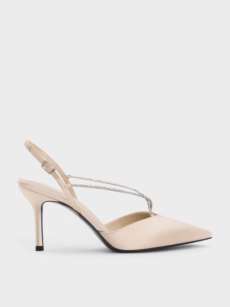 Charles & Keith Adel Recycled Polyester Gem-Riemen Slingback Pumps Beige | 937DALRGH