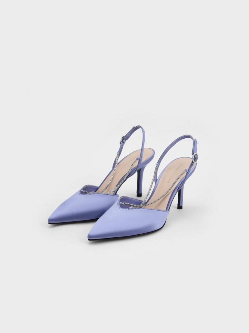 Charles & Keith Adel Recycled Polyester Gem-Riemen Slingback Ballerina Pumps Blau | 416LRZBOP