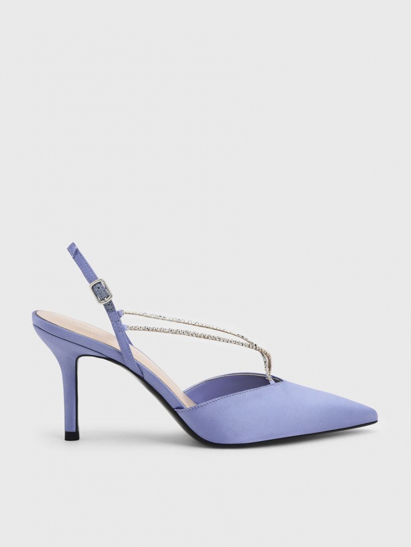 Charles & Keith Adel Recycled Polyester Gem-Riemen Slingback Ballerina Pumps Blau | 416LRZBOP