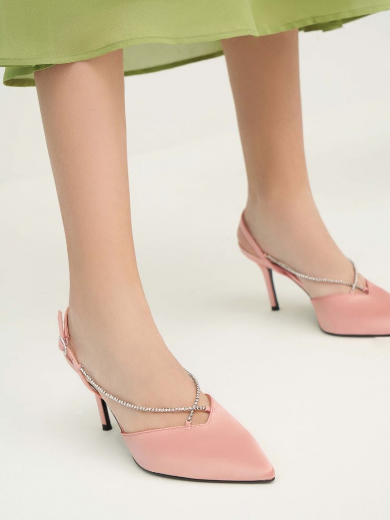 Charles & Keith Adel Recycled Polyester Gem-Riemen Slingback Ballerina Pumps Rosa | 061VQXJWN