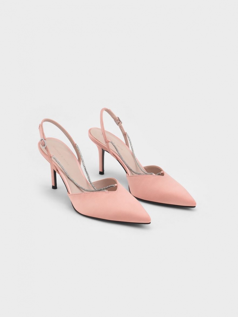 Charles & Keith Adel Recycled Polyester Gem-Riemen Slingback Ballerina Pumps Rosa | 061VQXJWN