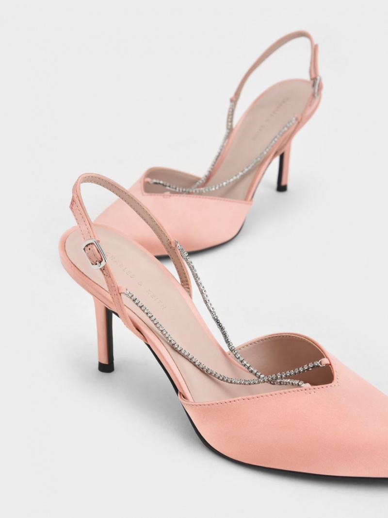 Charles & Keith Adel Recycled Polyester Gem-Riemen Slingback Ballerina Pumps Rosa | 061VQXJWN