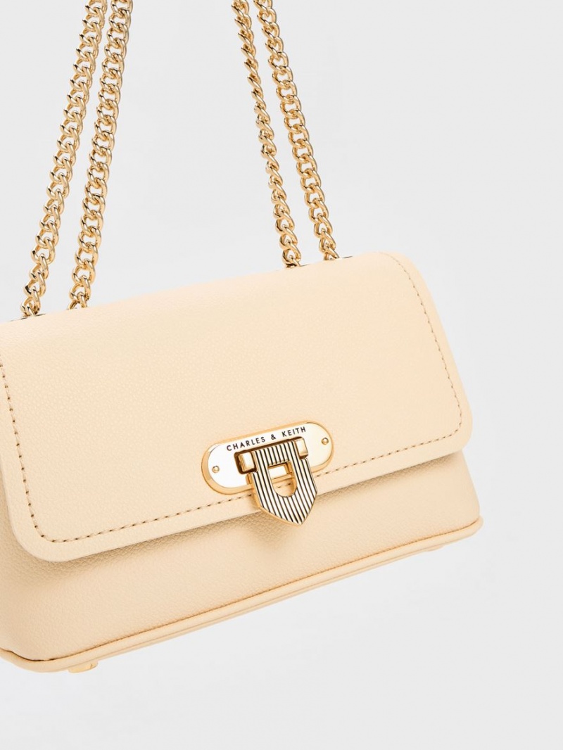 Charles & Keith Alcott Push-Lock Chain Schultertaschen Beige | 214XSWZTO