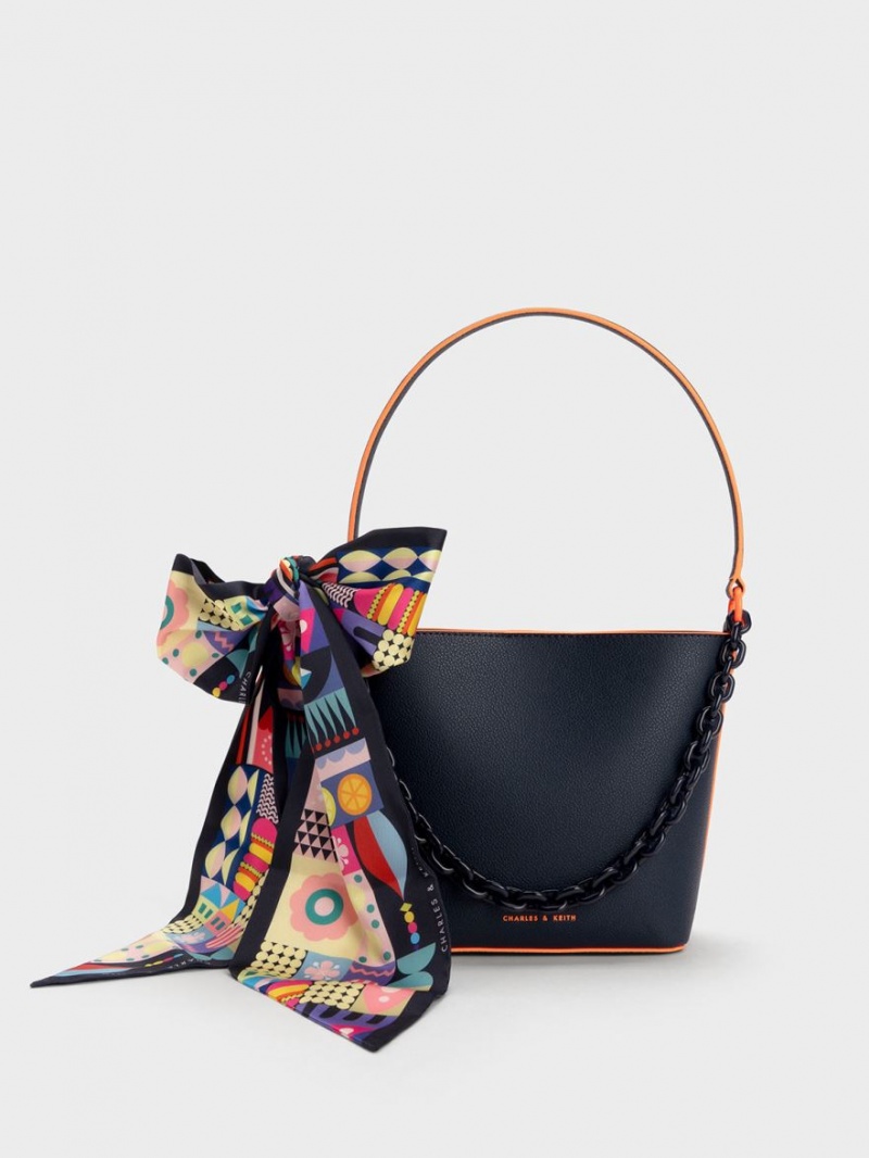 Charles & Keith Alcott Scarf Bucket Tasche Navy | 745XSFKEI