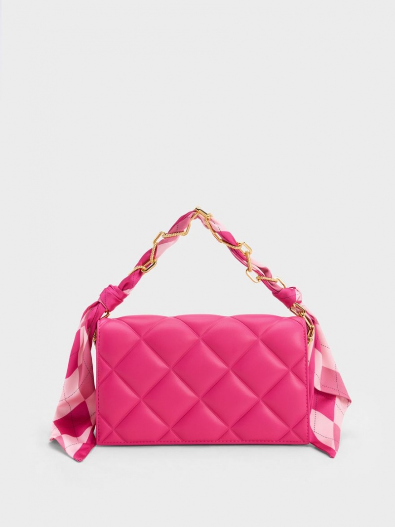 Charles & Keith Alcott Scarf Handle Gesteppt Clutch Tasche Rosa | 390HPGUIY