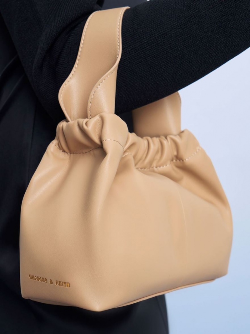 Charles & Keith Ally Ruched Slouchy Tragetaschen Beige | 065YWIJUL