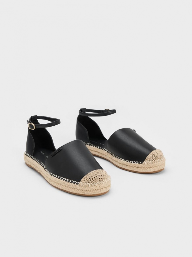 Charles & Keith Ankle-Riemen Espadrilles Flache Schuhe Schwarz | 650ROPFSE