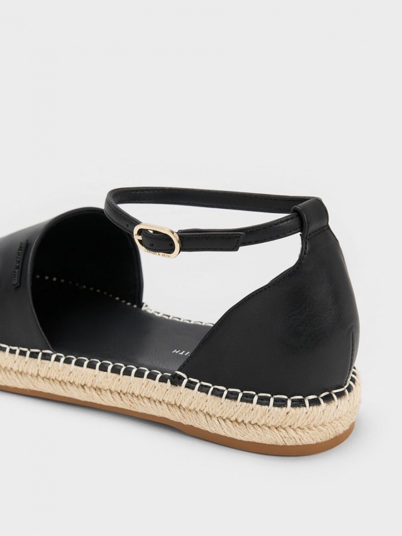 Charles & Keith Ankle-Riemen Espadrilles Flache Schuhe Schwarz | 650ROPFSE