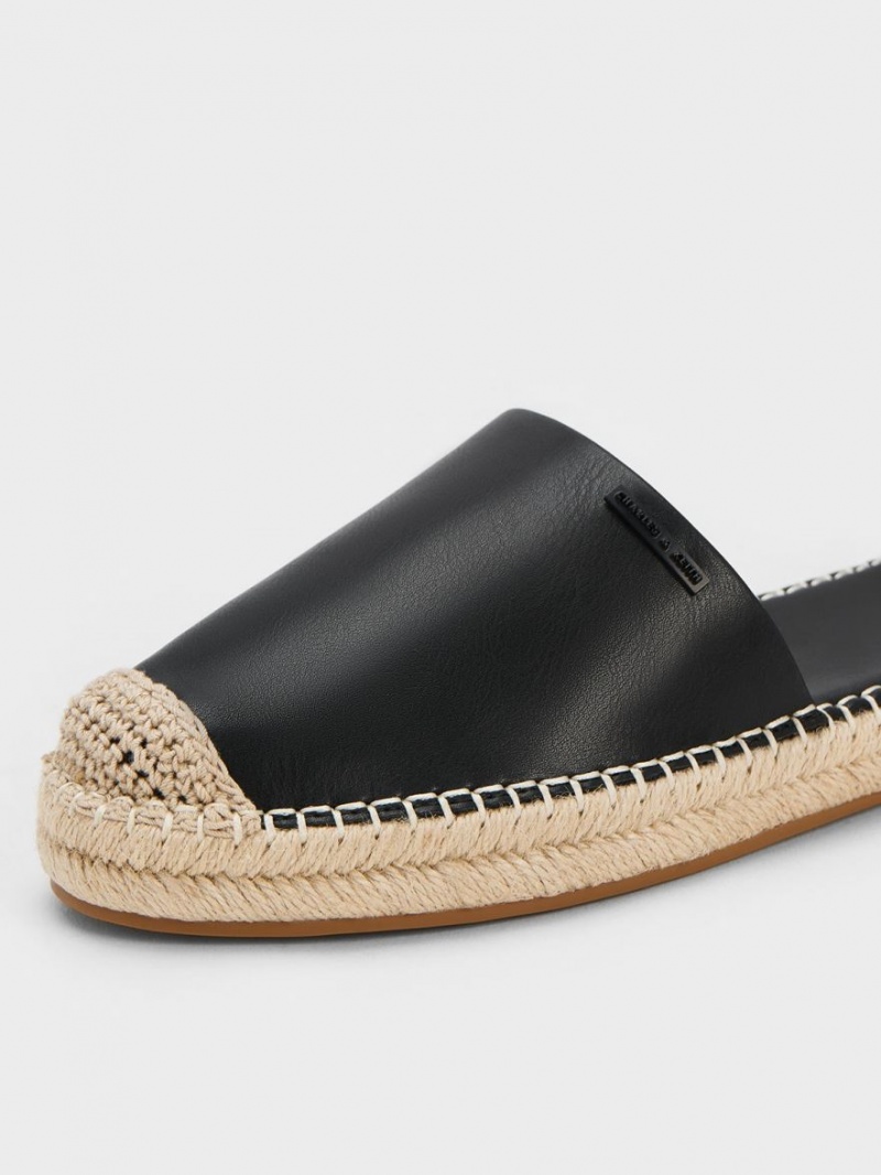 Charles & Keith Ankle-Riemen Espadrilles Flache Schuhe Schwarz | 650ROPFSE