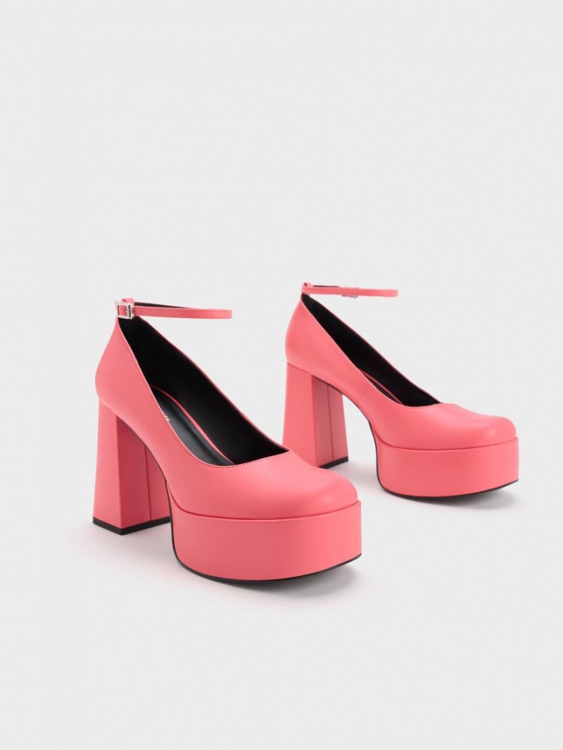 Charles & Keith Ankle-Riemen Plattform Pumps Rosa | 079YUJDLW