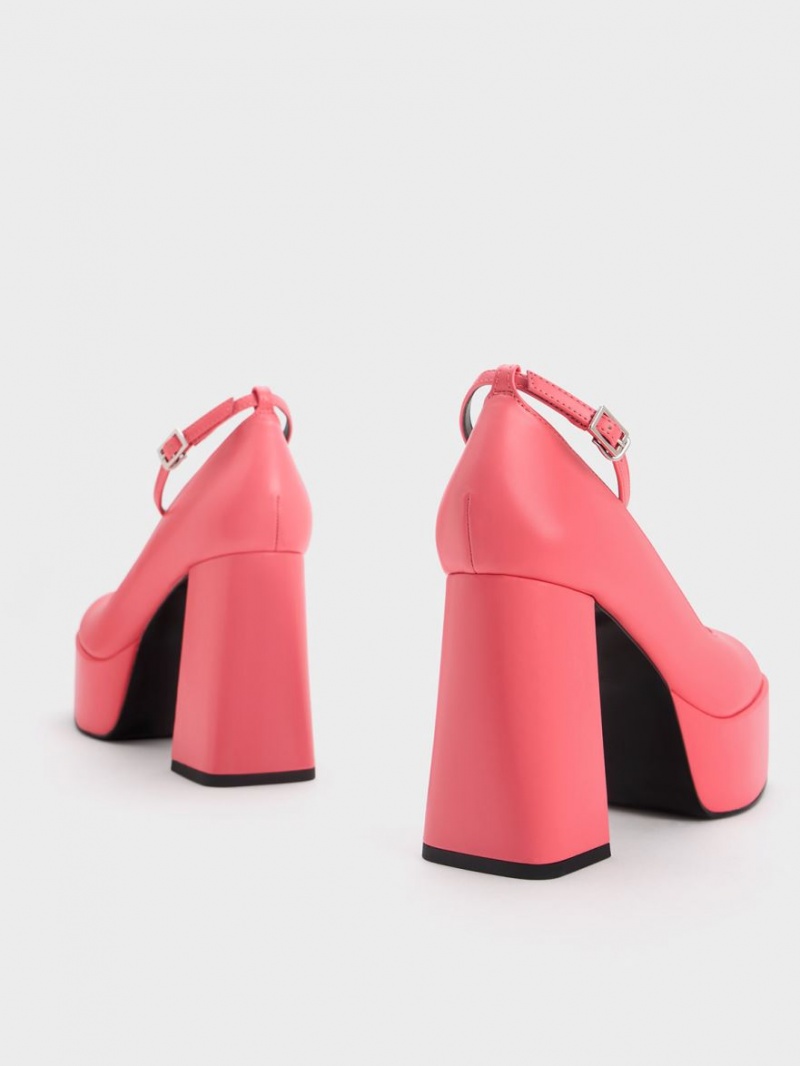 Charles & Keith Ankle-Riemen Plattform Pumps Rosa | 079YUJDLW